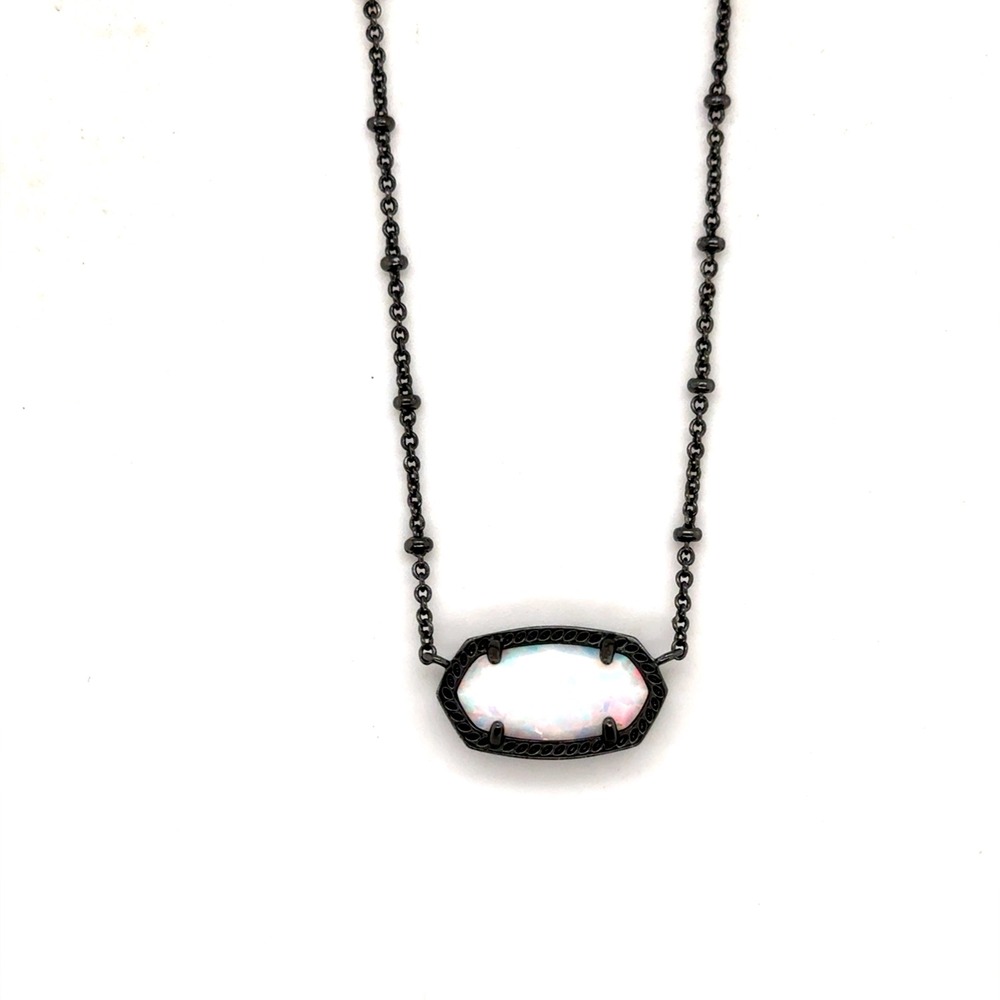 Kendra Scott Elisa Gunmetal Necklace Iridescent Kyocera Opal 18 Inch Satellite